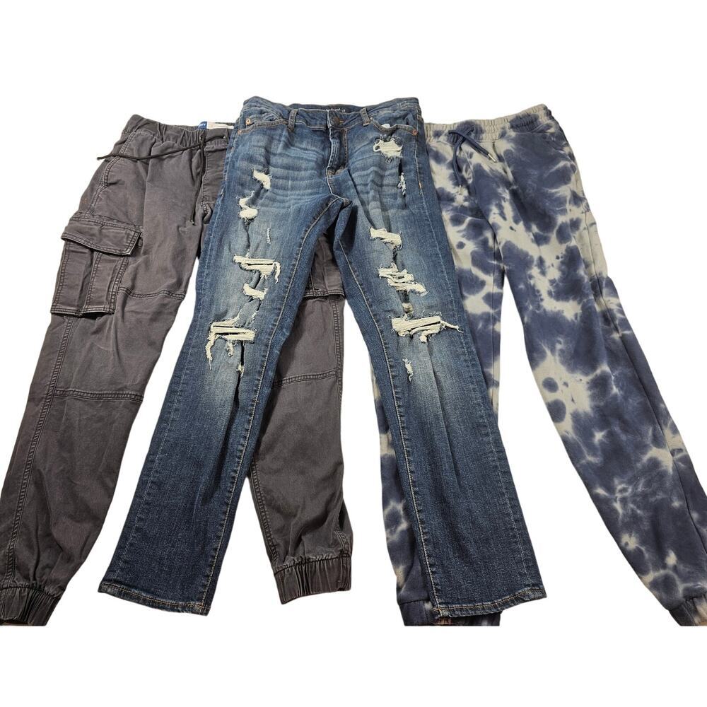 Lot of 3 different fit y2k juniors pants 30x30 EUC jeans lounge cargo tapered #